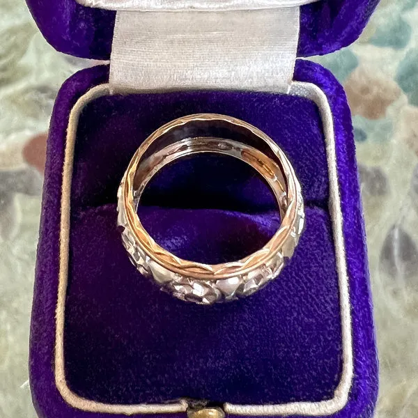 Vintage Patterned Two Toned Wedding Band Ring , Size 6.5