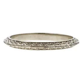 Vintage Patterned Wedding Band Ring, White Gold, Size 5 1/2