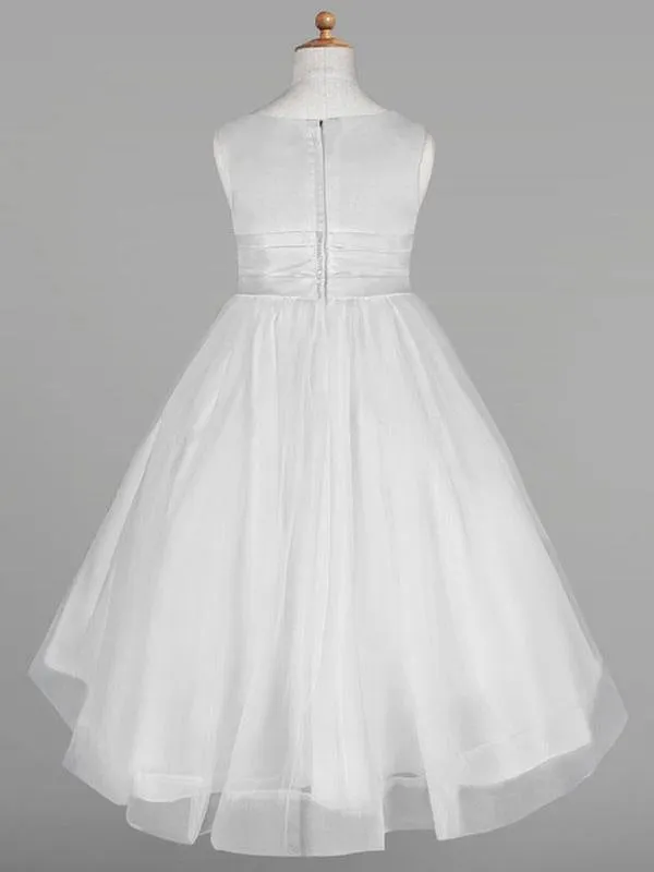 White Tulle Jewel Neck Sleeveless Formal Dress for Kids