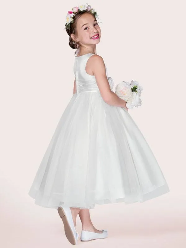 White Tulle Jewel Neck Sleeveless Formal Dress for Kids