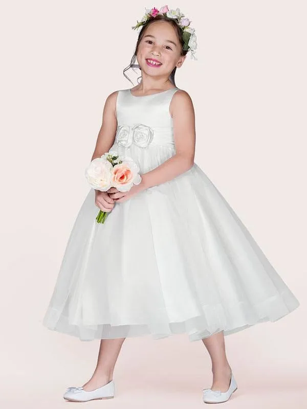 White Tulle Jewel Neck Sleeveless Formal Dress for Kids