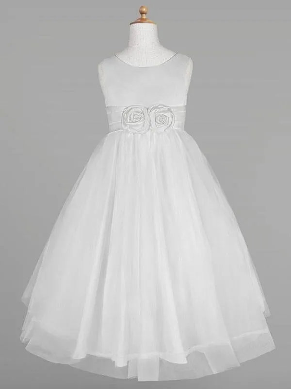 White Tulle Jewel Neck Sleeveless Formal Dress for Kids