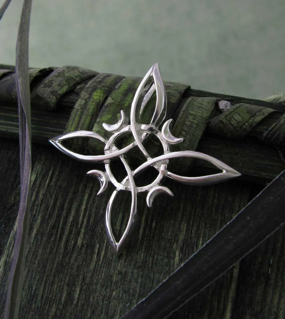 Witch's Knot with Four Crescent Moons Pendant, Handmade