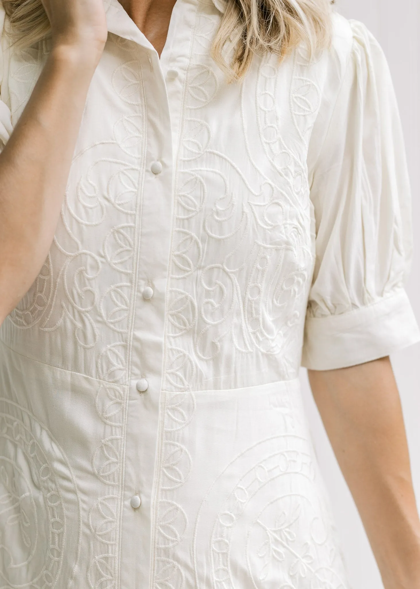 X Creamy Embroidered Dress